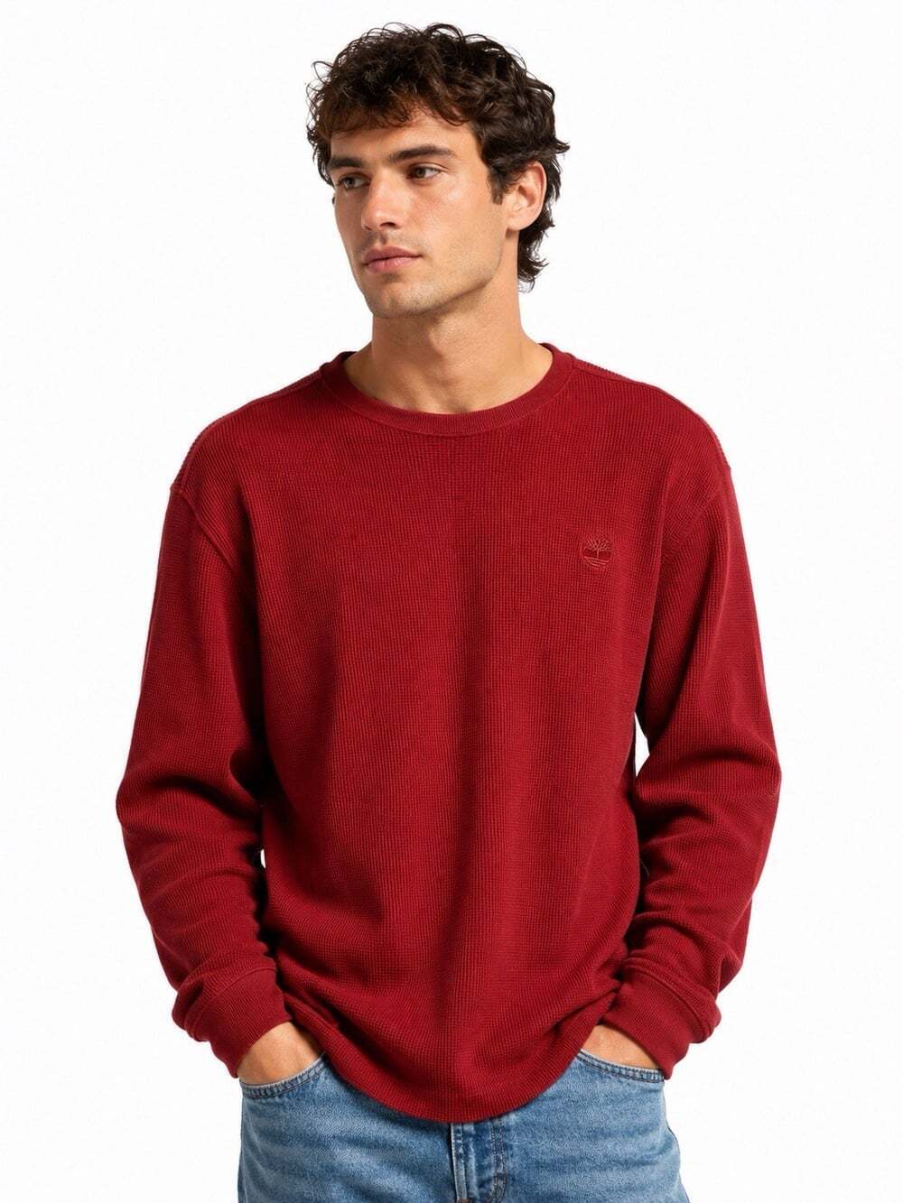 Timberland Men’s XXL Red Waffle Knit Thermal Shirt Long Sleeve Logo 2011